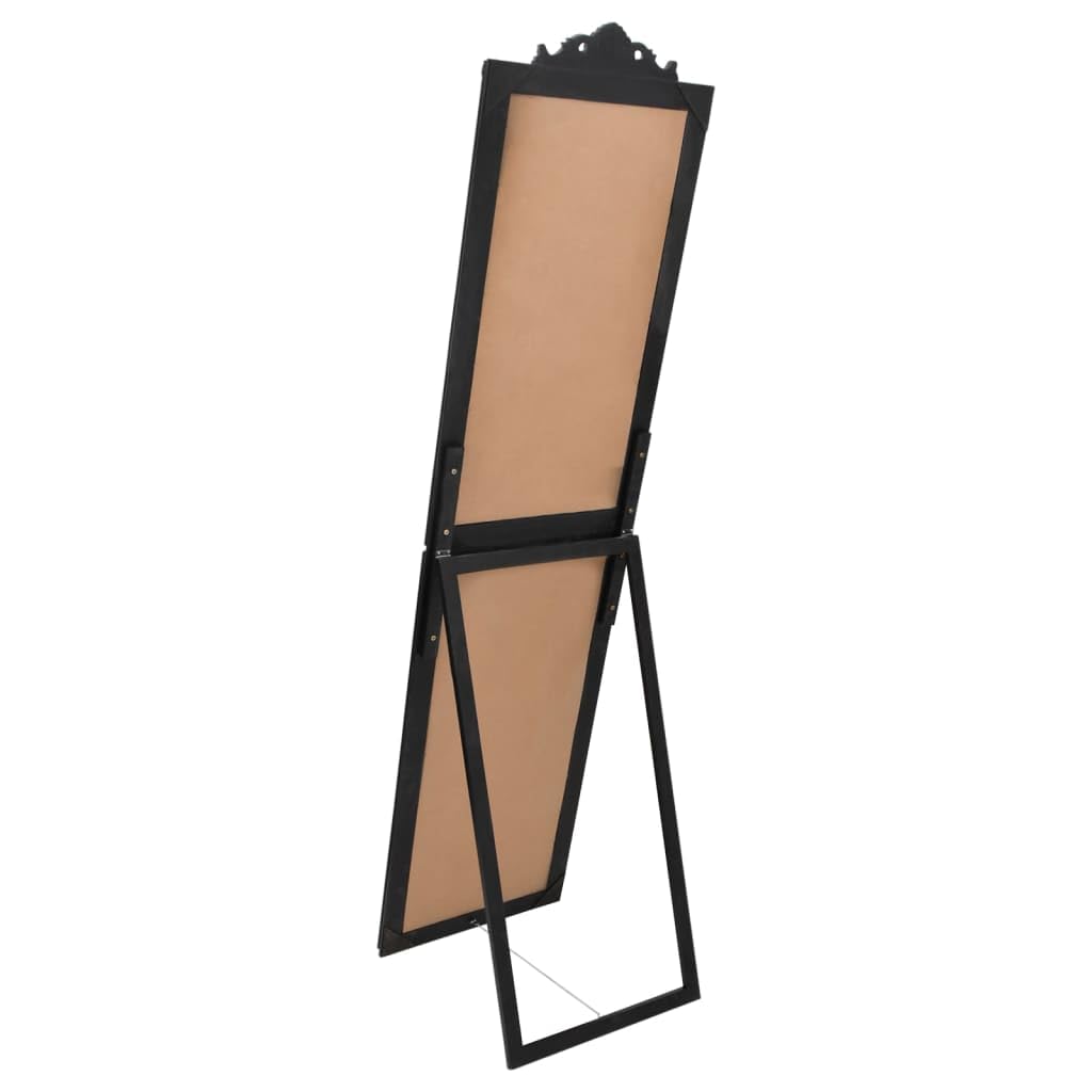 Standspiegel Schwarz 50 x 200 cm Barock Holzrahmen, klappbar freistehend für Flur Schlafzimmer Ankleidezimmer, klare Spiegelung für Make-up und Rasur