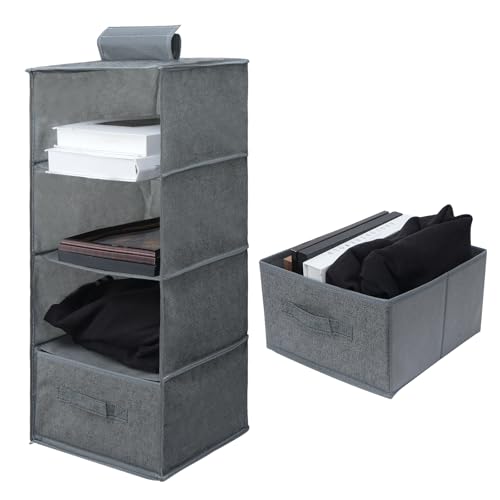 Minnhua Rangement Suspendu Tissu avec 4 Compartiments, Étagère de Penderie à Suspendre Pliable avec 1 Tiroir, Lavable Organisateur Suspendu, Penderie...