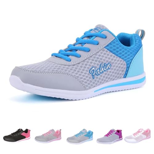 Generic Womens Bowling Shoes - Comfortable Breathable Lightweight Mesh Athletic Walking Shoes with Arch Support (Gray-Blue, 9.5)