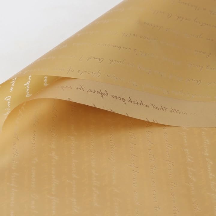 Image of Oasis 20 Sheets Korean Style Transparent Waterproof Premium Bouquet Wrapping Sheet (58 cm x 58 cm) | Gold Calligraphic Strokes Design Flower Wrapping Sheet | Elegant Packaging for Bouquets Gift Wrapping and More