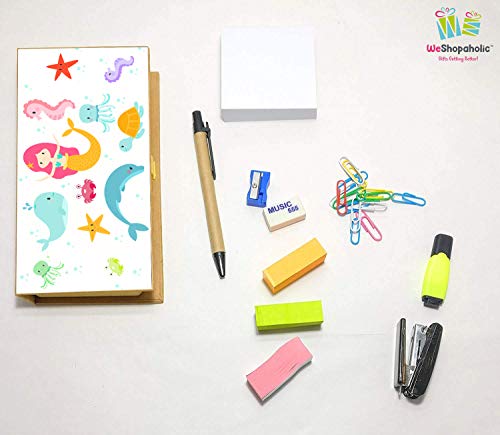 Image of Shopaholic Eco-Friendly Stationary Set With Paper Clips, Stapler, Sticky Notes, Calendar, Pen (Mermaid-Memo Pads)