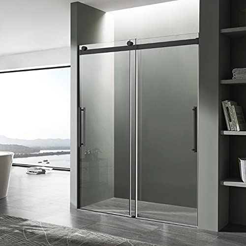 Anzzi 76 X 48 Inch Frameless Shower Door In Matte Black | Stella Water Repellent Glass Shower Door With Seal Strip Parts And Handle | Easy Gilde Rollers Sliding Shower Door | Sd-Frls05901Mb #TOP1