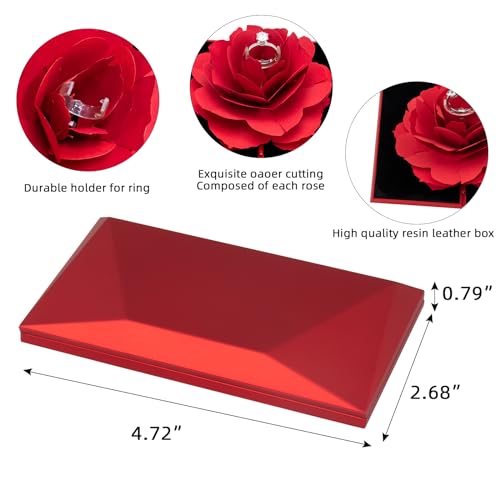 Image of wonuu Engagement Ring Box,Ring Rose Box Surprise Jewelry Storage Holder for Woman as Proposal Engagement Wedding Ring Jewelry Gift Case in Valentine's Day ect. (Rhombus Shaped-Red)