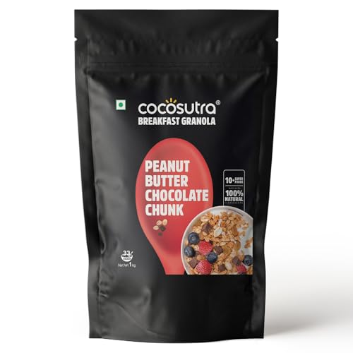 Image of COCOSUTRA Peanut Butter Chocolate Chunk Breakfast Granola 1 kg | 100% Natural, Vegan & Gluten Free | High Protein Cereal with Oats, Nuts, Seeds and Dry Fruits | Lightly sweetened with Jaggery