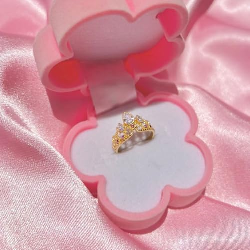Woman High-end Zircon Adjustable Princess Ring Wedding Geek Jewelry Rapunzel Crown Rings Gold Plated(Gold)3