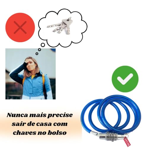 Cadeado Antifurto Para Bike 1m Com Segredo Trava em Aço Inoxidável Combinação Numérica Senha Única R