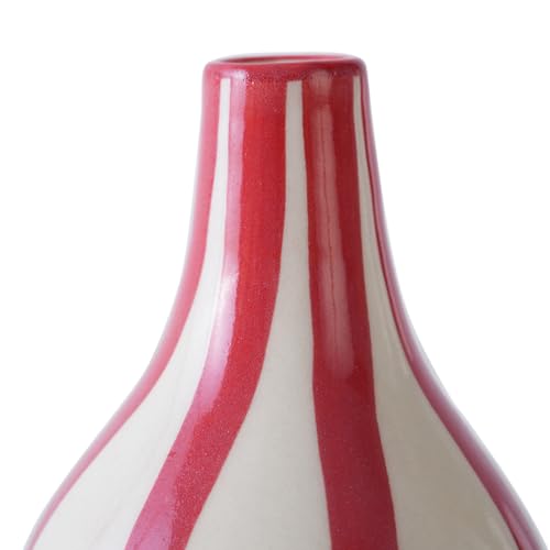Image of PUREZENTO Orange & White Striped 'Tulip Bud' Ceramic Vase 6 Inch (Pack of 1) | Unique Modern Bud Vase for Dried Flowers & Pampas Grass | Vases for Modern Home Decor, Living Room & Office Decor Ideas