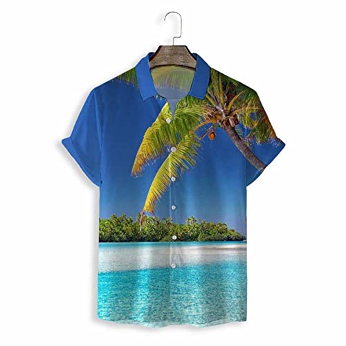 Chemise de plage pour hommes anti-transpiration à motif cocotier bleu
