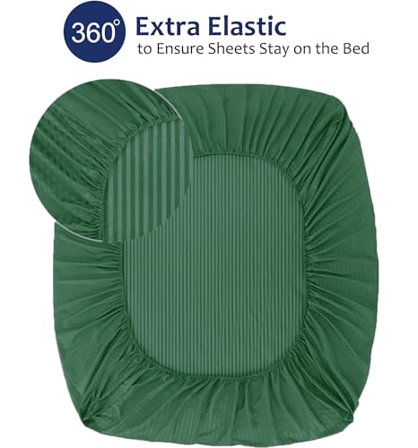 Image of Cotton Plain Stripe Single Bedsheet with 1 Pillow Cover (60 X 90 Inch) - Dark Green