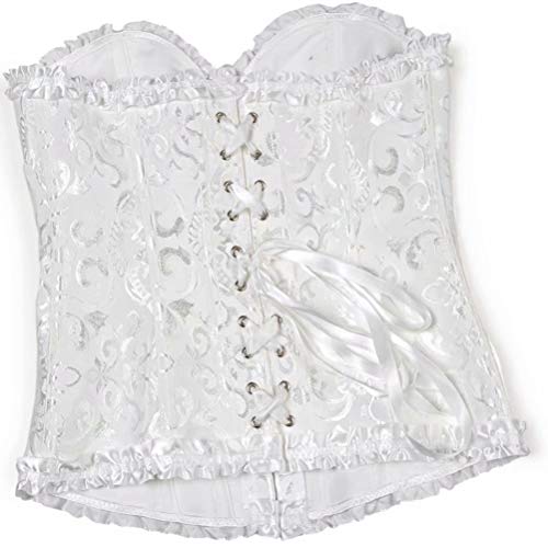 Jutrisujo Womens Corsets Satin Bustiers Wedding Push Up Brocade Pattern Lace Through Top White 2Xl #TOP3