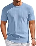 COOFANDY Mens T Shirts Casual Stylish Short Sleeve Dress Shirts Crewneck Knit Sweatshirts, Light Blue