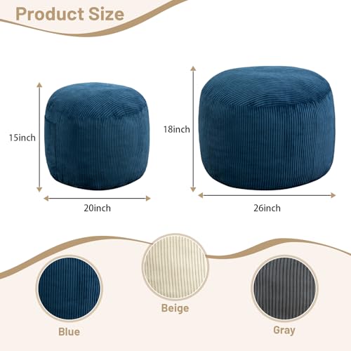 Manyday Round Stuffed Pouf Ottoman,Corduroy Foot Rest with Rebound Foam Filled, Furry and Fluffy Foot Stool Ottoman,26