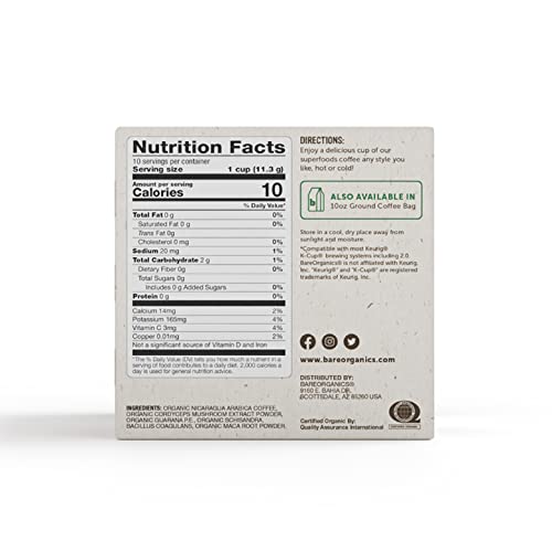 Bareorganics 13214 Energizing Usda Organic Coffee Infused With Superfoods & Probiotics, Organic Coffee Pods, Keurig K-Cup Compatible Organic Coffee Pods, Vegan, Gluten Free, 10 Single (Pack Of 2) #TOP7
