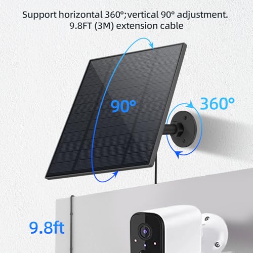 Image of 5W Solar Panel for Security Camera, Solar Panel with Micro USB & USB-C Port for DC 5V Outdoor Rechargeable Battery Camera, IP65 Waterproof, 360 Adjustable Security Mount, 9.8ft Cable (2, Black)