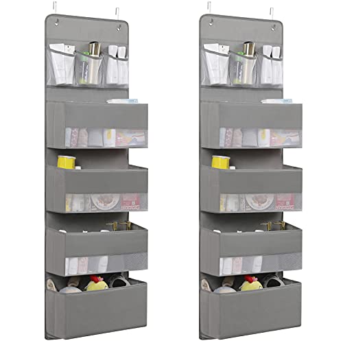 Image of Jay-Chi Over Door Hanging Organizer Storage - 2 Pack Large Pockets Pantry Organizer Closet Bathroom Nursery Organizer Perspective Window Wall Mount Rack for Clothes Toys Sundries(Grey)…