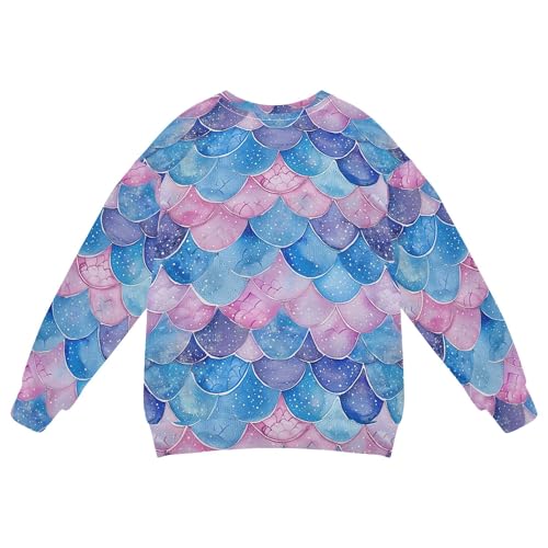 JUNZAN Glitter Blue Pink Mermaid Scales Little Kids Hoodie Sweatshirt Crewneck Kids Hoodies Boys Camping 4T2