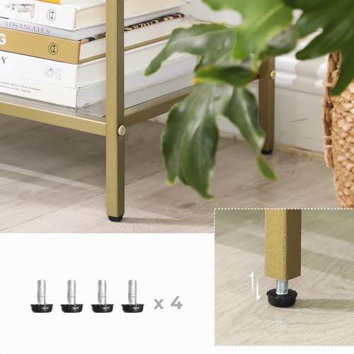 VASAGLE Konsolentisch, Regal, 3 Ablagen aus Hartglas, Flurtisch, 30 x 100 x 73 cm, Metallrahmen, modern, für Flur, Wohnzimmer, Schlafzimmer, goldfarben-transparent LGT27G