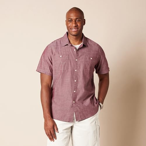 Image of Amazon Essentials Men's Regular-Fit Short-Sleeve Button-Down Chambray Shirt