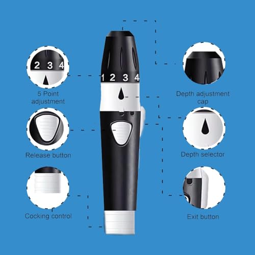 Image of MCP Lancing Device Sugar Testing Pricking Pen 5 Depth Settings Pain-free with Round Lancets (Combo: Lancing Pen + 100 Lancets)