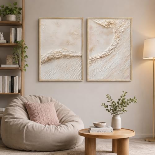 Image of Livin'luxe Set of 2 Beige Abstract Texture Wall Photo with Frame for Living Room Bedroom Hall Office Decor, Premium Wooden Synthetic Frame Luxury Artwork Gift