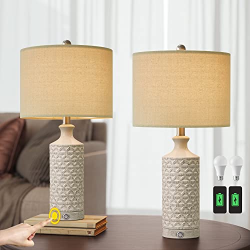 Pokat 24" 3 Way Dimmable Touch Table Lamp Sets Of 2 Modern Contemporary Ceramic Lamps For Living Room Bedroom White Farmhouse Bedside Nightstand Lamp With 2 Usb Ports Bulb Included #TOP1