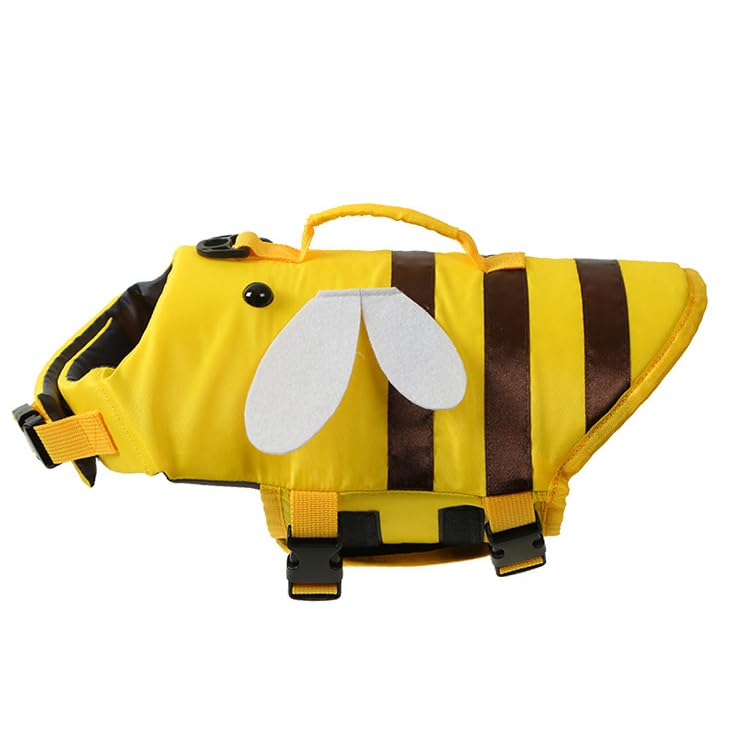 AZA Dog Life Jacket Shark Life Vest with Rescue Handle Cute Bees Costume Girl Adjustable High Buoyancy Swimwear for Small Medium Large Dogs Boy Swimsuit Clothes for Pets (XXS,Bees)
