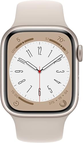 Image of Apple Watch Series 8 [GPS, 45mm] - Starlight Aluminum Case with with Starlight Sport Band, S /M (Renewed)