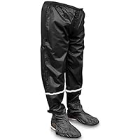 Rainrider Regenhose für Damen/Herren (schwarz) wasserdicht inkl. einfaltbare Schuhüberzieher, Regenfeste Fahrradbekleidung geeignet zum Wandern, Angeln oder Gartenhose (Schwarz mit Reflektor S)