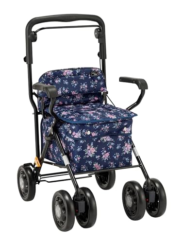 マキテック シルバーカー フォレストコア 紺花柄 座れる 収納 大容量 小物入れ付き TFR-20KH