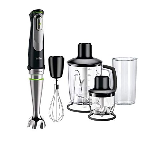Braun Minipimer 9045 - Batidora de mano, 1000 W, 4 accesorios (batidora vaso 1.25L, minipicadora 350ml, varillas, vaso medidor 600ml), velocidad automática, tecnología Active Blade