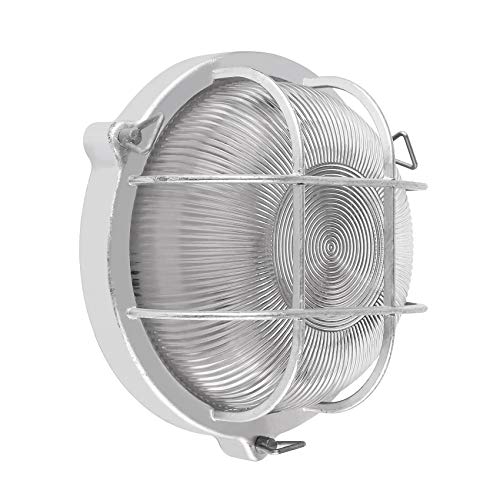 MULANDI Nautical Bulkhead Lights, Outdoor Marine Flush Mount Ceiling Lighting Integrated E26 Wall Light Frosted Glass Lens, One-Round Light Fixtures Lamp Waterproof Grid