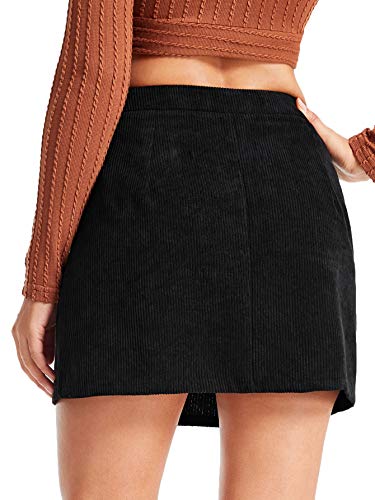 Wdirara WR12-SK07200819957-BK-L Women'S Mid Waist Corduroy A-Line Slim Fit Button Casual Mini Skirt Black L thumb #1