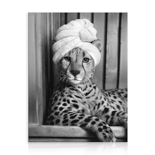 Dazzlewall Drôle Léopard Art Mural, Léopard Dans la Baignoire Photo Impression Humoristique Noir Et Blanc Animal Décoration Murale Affiche pour Salle de Bain, 30x40...