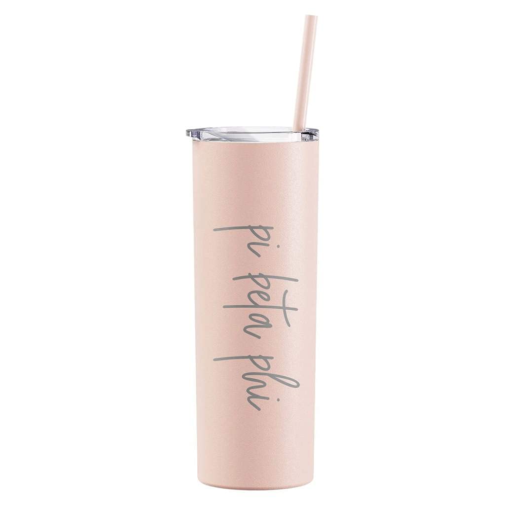 Go Greek ChicGo Greek Chic Pi Beta Phi Laser Engraved Tumbler with Straw, Stainless Steel 20 oz Capacity - Matte Blush