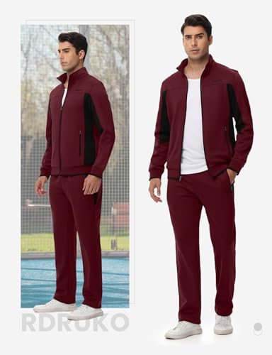 Rdruko Men's Fleece Tracksuit Sweatsuit 2 Piece Set Warm Up Jogging Track Sweat Suits for Men4
