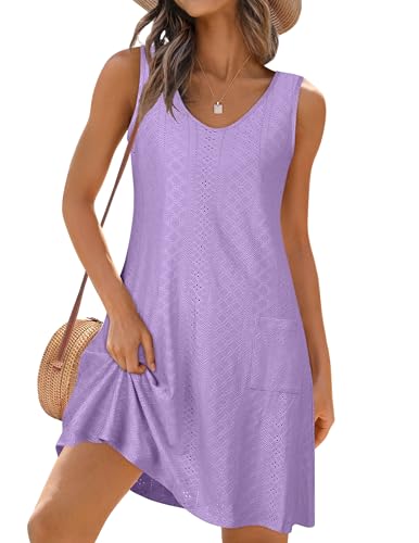 Image of elescat Swimsuit Coverup Summer Dresses for Women Eyelet Casual Loose Sleeveless Sundress with Pockets 2026