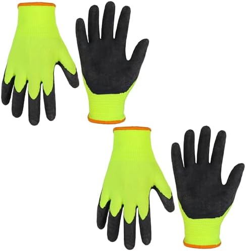 HANDLANDY 2 Pairs Kids Gardening Gloves for Age 2-13, Foam Rubber Coated Childrens Garden Yard Work Outdoor Playing Gloves for Little Girls Boys (Size 3, Age 4-5)