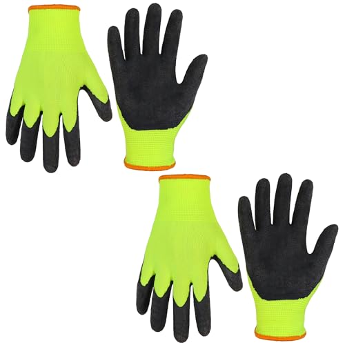 HANDLANDY 2 Pairs Kids Gardening Gloves for Age 2-13, Foam Rubber Coated Childrens Garden Yard Work Outdoor Playing Gloves for Little Girls Boys (Size 3, Age 4-5)