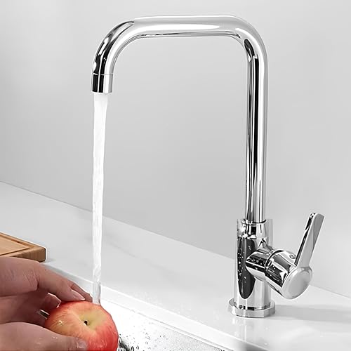 Badem10 Star Lüx Kuğu Batarya Krom Lavabo Banyo Mutfak Musluğu Musluk Mermer Tezgah Üstü Çift Su Giriş Evye