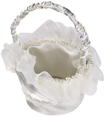 Mopec C01 – Cesta de arras de boda redonda con volante y pasamanería, pack de 1 unidad