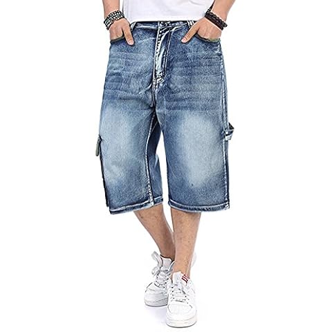 Men's Jeans Shorts Cargo Denim Shorts Relaxed Fit Big and Tall Loose Casual Plus Size 30W-46W Blue Cover