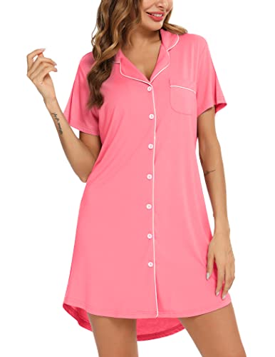 Image of Pjmlifecoco Nightgown for Women Button Down Sleepshirt Short /Long Sleeve Nightdress Soft Modal Sleepwear S-XXL