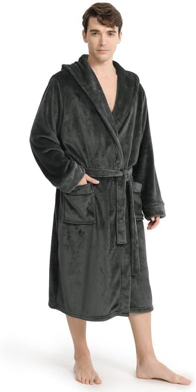 Yurhap Luxury Mens Robe with Hood, Ultra Cozy Fleece Bathrobe for Men, Plush Hooded Robe with Belt & 2 Pockets - Image 3