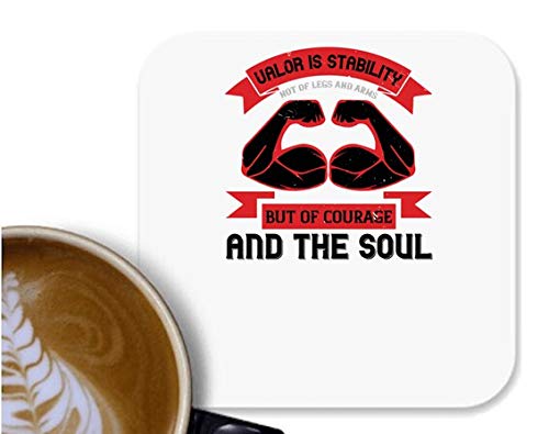 UDNAG MDF Tea Coffee Coaster 'Soldier | Valor is Stability, not of Legs and arms, but of Courage and The Soul' for Office Home [90 x 90mm]