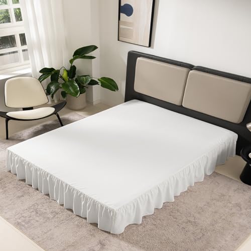Image of Bed Skirt King Size 18 Inch Drop Ruffled Bed Skirt with Split Corners | Bed Skirt with Platform, Soft and Stylish 100% Microfiber,Ivory