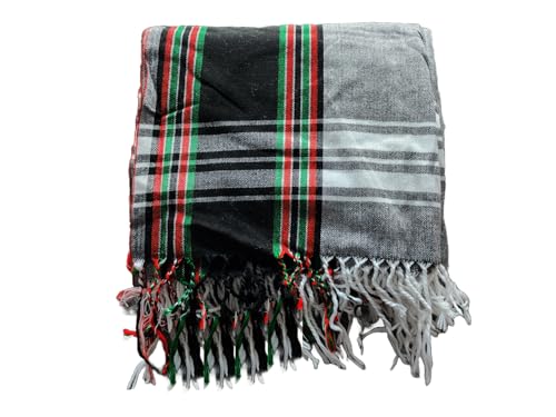 Unisex African Kikoy Scarf, Sarong, Wrap, Throw - 100% Cotton, Handmade Tassels, Multi-Use Beach Cover-Up, Picnic Blanket, & More – Grey with Black border.2
