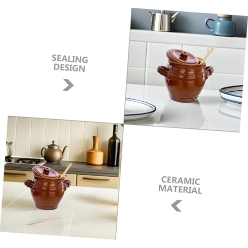 TOYANDONA 1.3L Ceramic Sealed Jar with Wooden Lid for Home Kitchen Use, Self-Pressurised Fermentation Jar - Stylish Pickle Container - Image 3