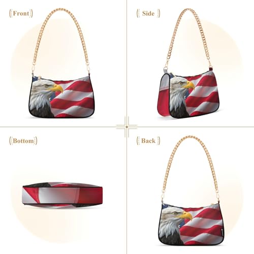 Image of Shoulder Bags for Women American US Flag Independence Day Patriotic Hobo Tote Handbag Small Clutch Purse with Zipper Closure