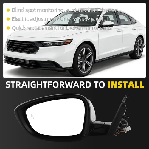 Dasbecan Side Rear View Mirror Compatible with 2023-2026 Honda Accord Power Glass Blind Spot Manual Folding HD Lens White Driver Left Door Mirror Replace# 7625830BA01 HO1320358(5pin)