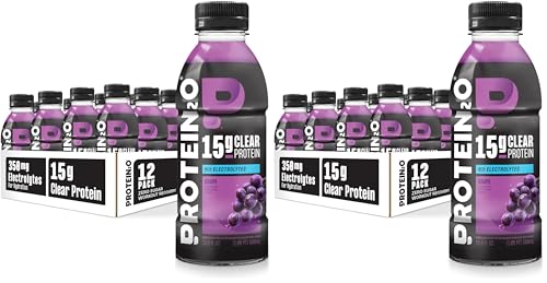 Image of Protein2o Hydration Drink - 2-in-1 Liquid Clear Whey Protein Isolate and Electrolyte Drink - 15g Protein, Vitamins B5, B6 - Post-Workout Recovery - 16.9 Fl Oz - Grape, (Pack of 24)